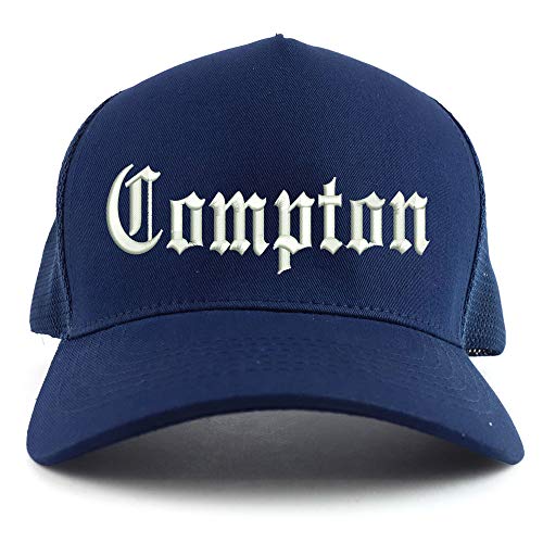 Trendy Apparel Shop Old English Compton City Embroidered Oversized 5 Panel XXL Trucker Mesh Cap