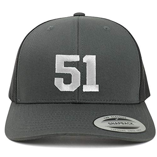 Trendy Apparel Shop Number 51 White Thread Embroidered Retro Trucker Mesh Cap