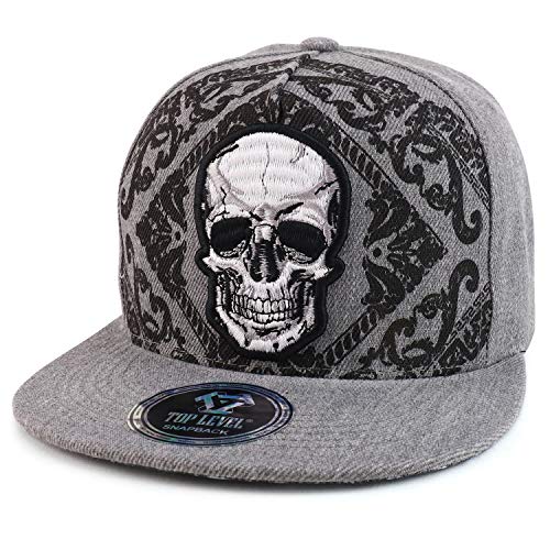 Trendy Apparel Shop Decorative Skull Embroidered Flatbill Snapback Baseball Cap