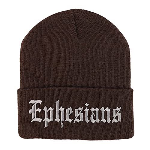 Trendy Apparel Shop Ephesians Old English Embroidered Long Cuff Beanie