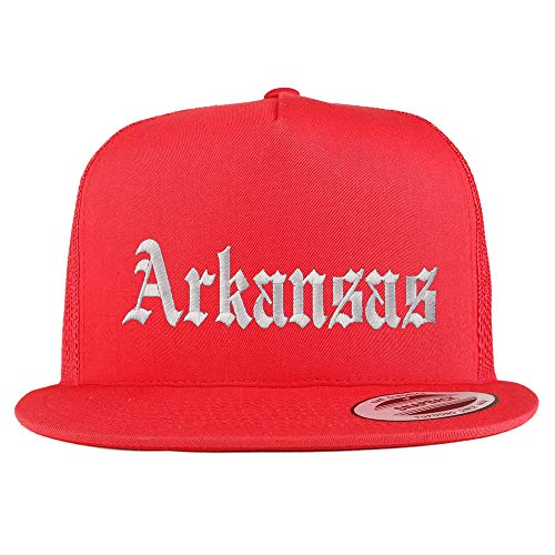 Trendy Apparel Shop Arkansas State Old English 5 Panel Flatbill Trucker Mesh Cap