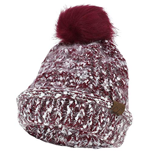 Trendy Apparel Shop Marled Winter Fur Pom Cuff Long Stretchy Beanie