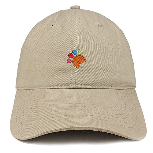 Trendy Apparel Shop Colorful Dog Paw Embroidered Brushed Cotton Dad Hat Ball Cap - Khaki