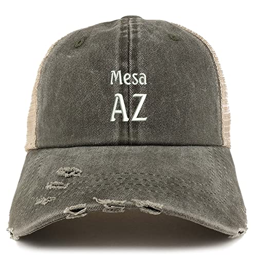 Trendy Apparel Shop Mesa AZ Embroidered Frayed Bill Trucker Mesh Back Cap