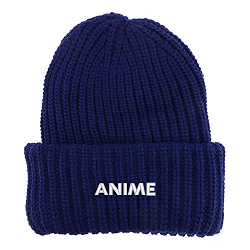 Trendy Apparel Shop Anime Embroidered Long Cuffed Thick Ribbed Knit Beanie