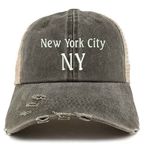 Trendy Apparel Shop New York City NY Embroidered Frayed Bill Trucker Mesh Back Cap