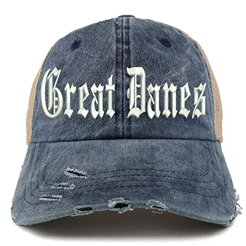 Trendy Apparel Shop Old English Great Danes Frayed Bill Trucker Mesh Back Cap