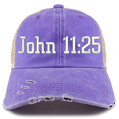 Trendy Apparel Shop John 11:25 Frayed Bill Trucker Mesh Back Cap