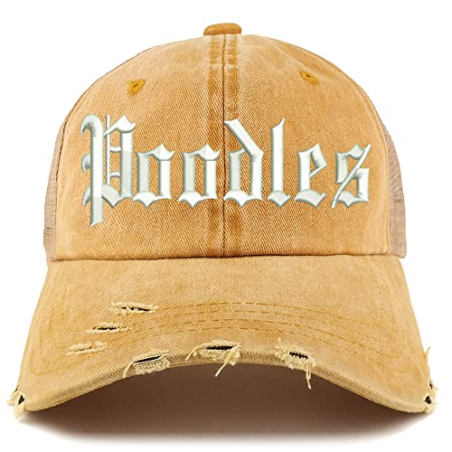 Trendy Apparel Shop Old English Poodles Frayed Bill Trucker Mesh Back Cap