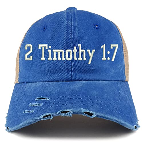 Trendy Apparel Shop 2 Timothy 1: 7 Frayed Bill Trucker Mesh Back Cap