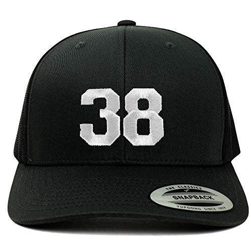 Trendy Apparel Shop Number 38 White Thread Embroidered Retro Trucker Mesh Cap