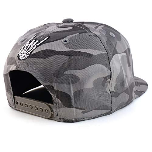 Trendy Apparel Shop Skeleton Finger Embroidered Camo Satin Flatbill Baseball Cap