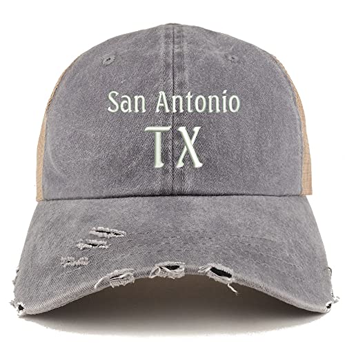 Trendy Apparel Shop San Antonio TX Embroidered Frayed Bill Trucker Mesh Back Cap