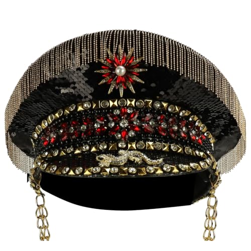 Trendy Apparel Shop Festival Party Sparkly Sequin Rhinestone Captain Hat