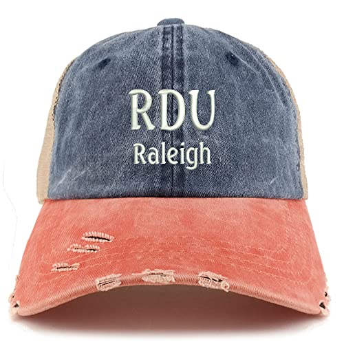 Trendy Apparel Shop RDU Raleigh Embroidered Frayed Bill Trucker Mesh Back Cap