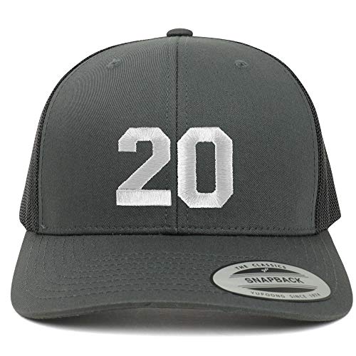 Trendy Apparel Shop Number 20 White Thread Embroidered Retro Trucker Mesh Cap