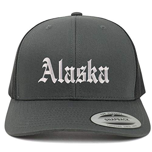 Trendy Apparel Shop Alaska State Old English 6 Panel Trucker Mesh Cap