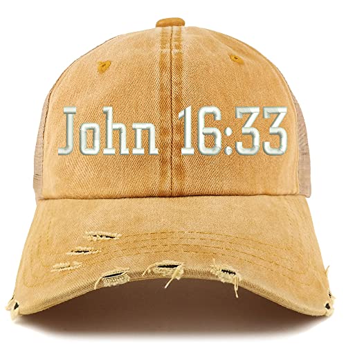 Trendy Apparel Shop John 16:33 Frayed Bill Trucker Mesh Back Cap
