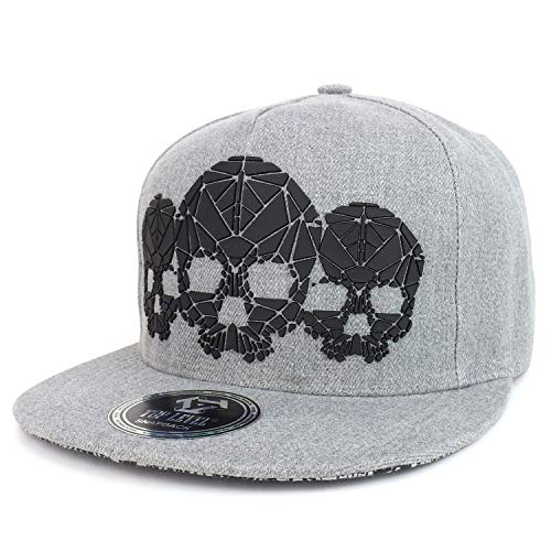 Trendy Apparel Shop Rubber Three Skulls 5 Panel Flatbill Snapback Cap