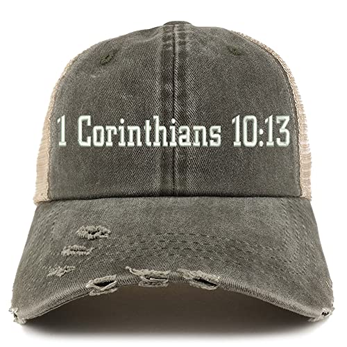 Trendy Apparel Shop 1 Corinthians 10:13 Frayed Bill Trucker Mesh Back Cap