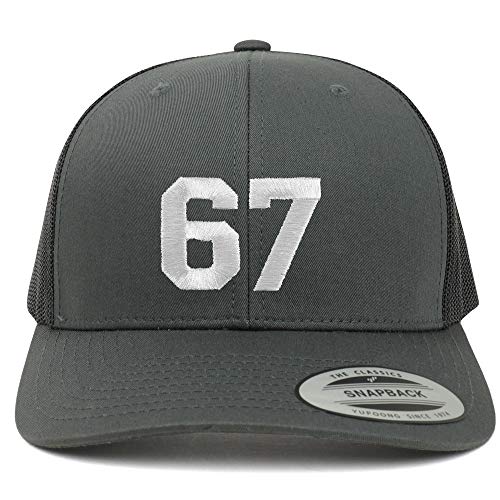 Trendy Apparel Shop Number 67 White Thread Embroidered Retro Trucker Mesh Cap