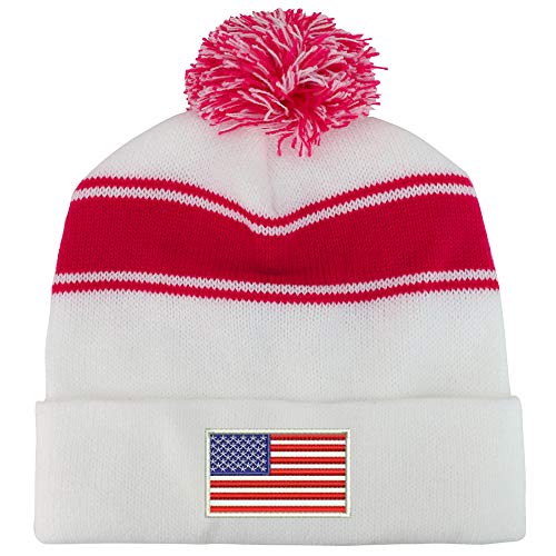 Trendy Apparel Shop White American Flag Two Tone Pom Striped Long Beanie Hat