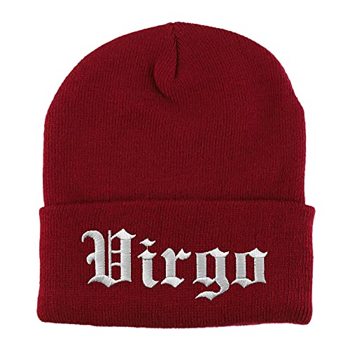 Trendy Apparel Shop Virgo Old English Embroidered Long Cuff Beanie