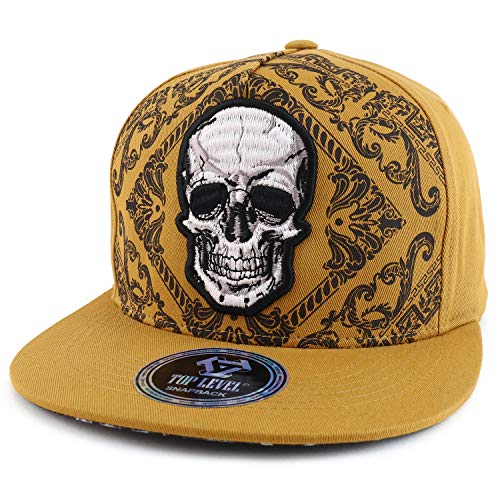 Trendy Apparel Shop Decorative Skull Embroidered Flatbill Snapback Baseball Cap