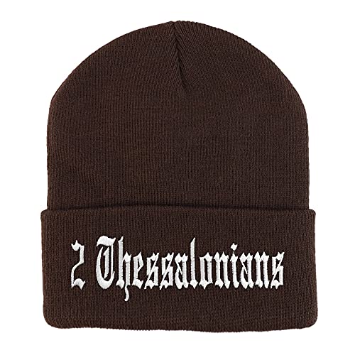 Trendy Apparel Shop 2 Thessalonians Old English Embroidered Long Cuff Beanie