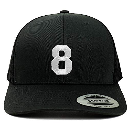 Trendy Apparel Shop Number 8 White Thread Embroidered Retro Trucker Mesh Cap