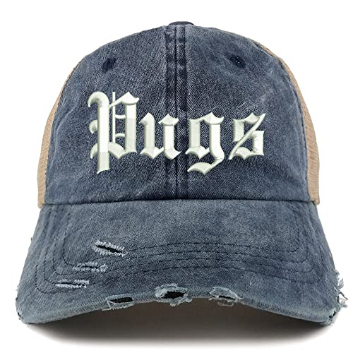 Trendy Apparel Shop Old English Pugs Frayed Bill Trucker Mesh Back Cap