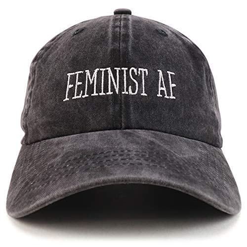 Trendy Apparel Shop Feminist AF Text Embroidered Washed Cotton Unstructured Baseball Cap