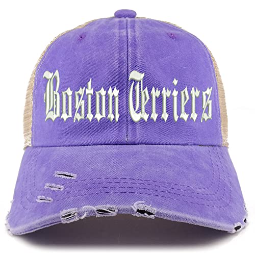 Trendy Apparel Shop Old English Boston Terriers Frayed Bill Trucker Mesh Back Cap
