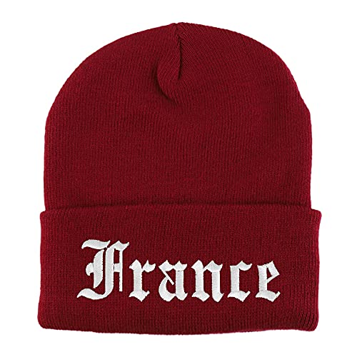 Trendy Apparel Shop France Old English Embroidered Long Cuff Beanie