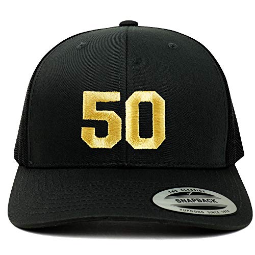 Trendy Apparel Shop Number 50 Gold Thread Embroidered Retro Trucker Mesh Cap