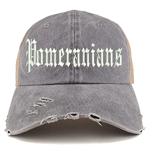 Trendy Apparel Shop Old English Pomeranians Frayed Bill Trucker Mesh Back Cap