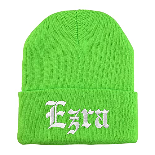 Trendy Apparel Shop Ezra Old English Embroidered Long Cuff Beanie