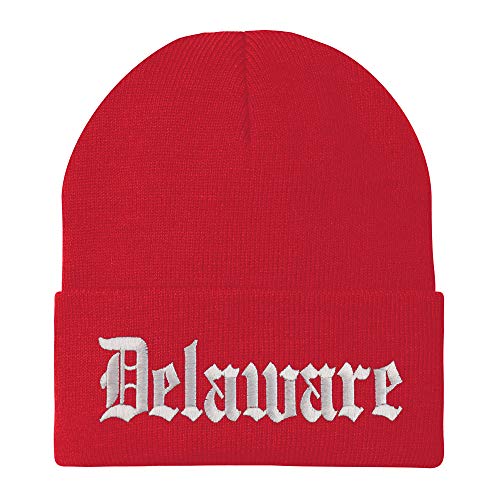 Trendy Apparel Shop Delaware State Old English Embroidered Long Cuff Beanie