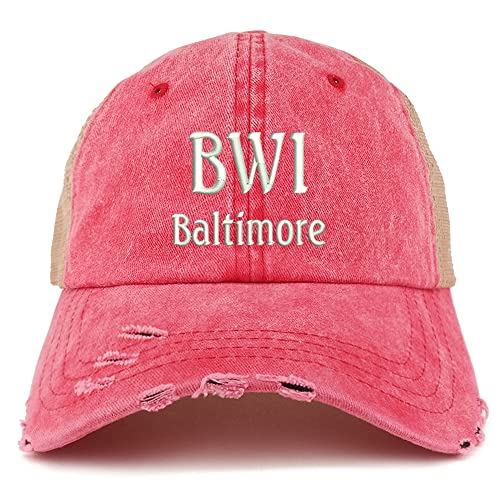 Trendy Apparel Shop BWI Baltimore Embroidered Frayed Bill Trucker Mesh Back Cap