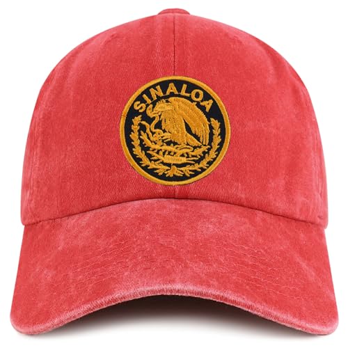 Trendy Apparel Shop Sinaloa Mexico Gold Embroidered Patch Pigment Dyed Washed Baseball Cap