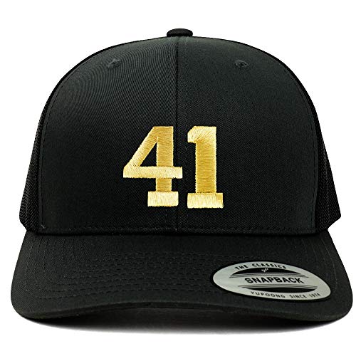Trendy Apparel Shop Number 41 Gold Thread Embroidered Retro Trucker Mesh Cap