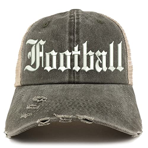 Trendy Apparel Shop Old English Football Frayed Bill Trucker Mesh Back Cap