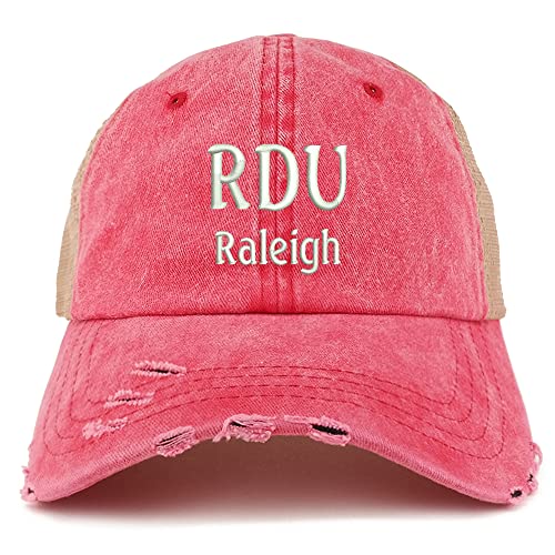 Trendy Apparel Shop RDU Raleigh Embroidered Frayed Bill Trucker Mesh Back Cap