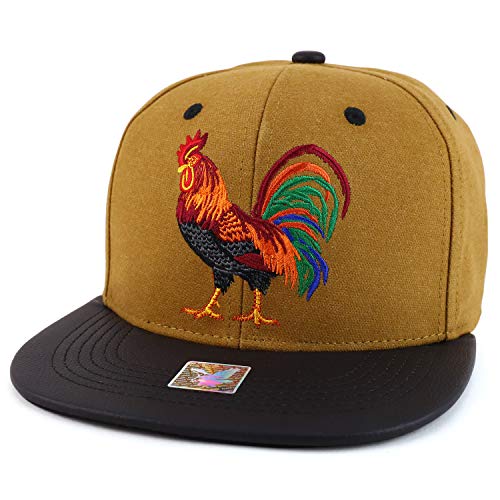 Trendy Apparel Shop Cock Fight Rooster Embroidered Leather Flatbill Snapback Cap