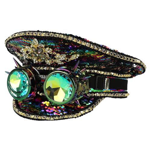 Trendy Apparel Shop Festival Party Sparkly Sequin Rhinestone Captain Hat
