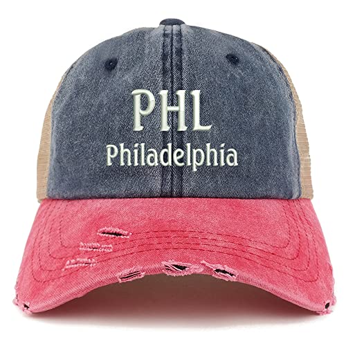 Trendy Apparel Shop PHL Philadelphia Embroidered Frayed Bill Trucker Mesh Back Cap