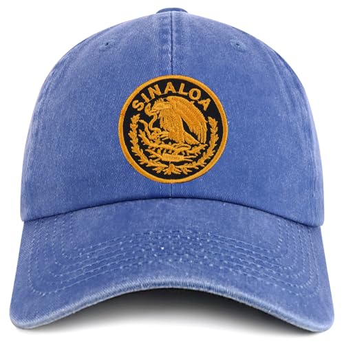 Trendy Apparel Shop Sinaloa Mexico Gold Embroidered Patch Pigment Dyed Washed Baseball Cap