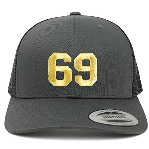 Trendy Apparel Shop Number 69 Gold Thread Embroidered Retro Trucker Mesh Cap