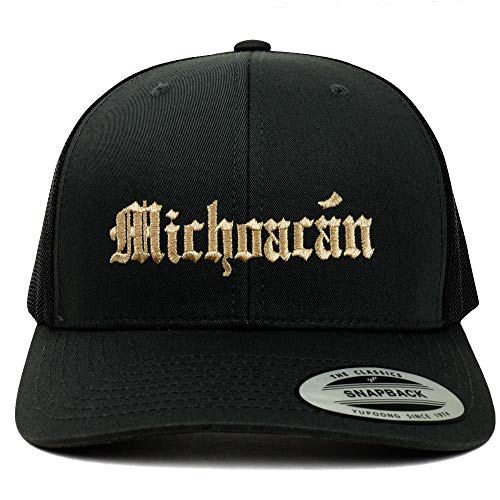 Trendy Apparel Shop Old English Michoacan Gold Embroidered Retro Trucker Mesh Cap