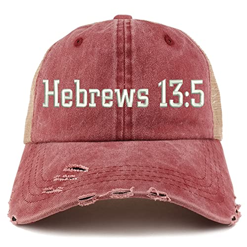 Trendy Apparel Shop Hebrews 13:5 Frayed Bill Trucker Mesh Back Cap
